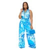 K10547 Großhandel Neuer Sommer Druck Ärmelloser V-Ausschnitt Weiter Bein-Jumpsuit Damen Freizeit-Jumpsuit
