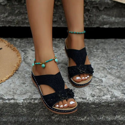 New Arrival All Seasons Handmade Korean Style Polka Dot Cushioning Genuine Leather Midsole Gladiator Wedge Casual Women Sandals