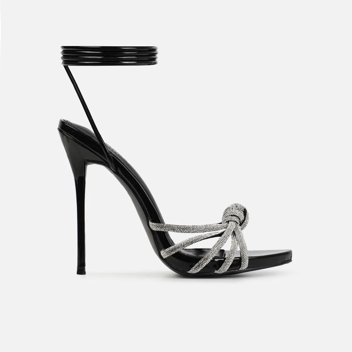 New Fashion Retro Roman Sexy High Heel Women Sandals Black Rhinestone Elegant Open Toe Lace-up Ankle Strap Thin Heels Summer