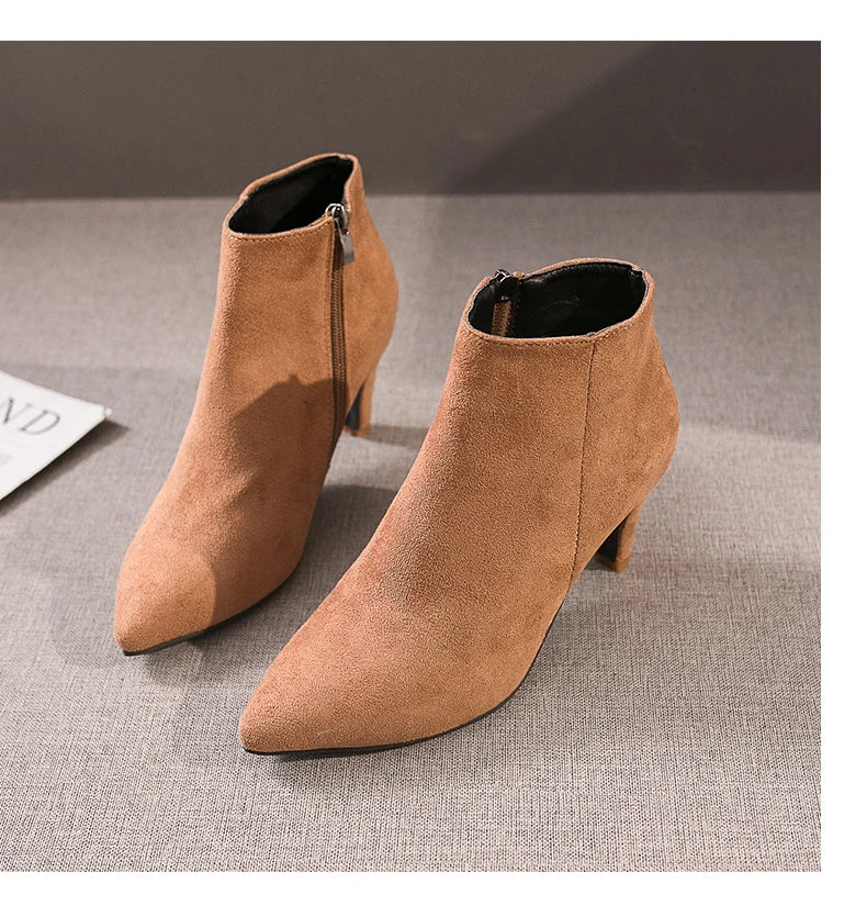 LazySeal 2025 New Luxury Leopard Women Boots Leather Winter Casual Shoes Hoof Heels Zip Pointed Toe Ankle Boots Big Size 43