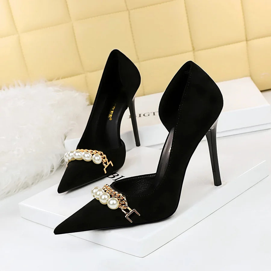 7CM/11CM Zapatos Mujer Tacon 2025 European Stilettos Style Pearl Sandals Shoes Women Heels