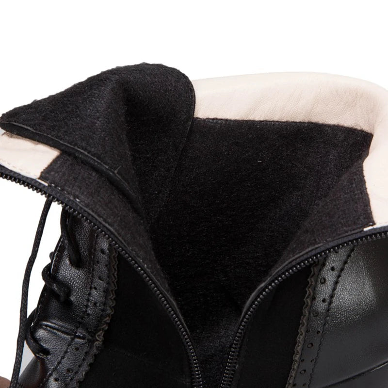 REAVE CAT Ankle Boots Lace Up Flock Platforms Round Toe Block Heel Short Plush Black Yellow Grey A4506