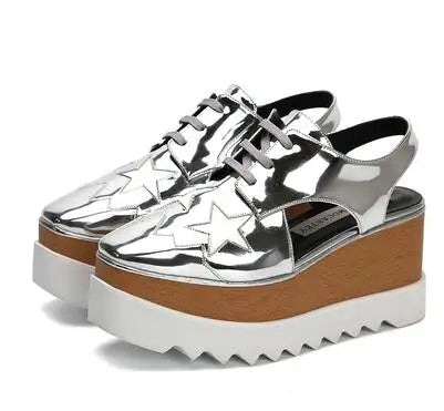 Genuine Leather Buckle Strap Sandals Breathable Sneakers Stars women summer rivets shoes Korean Style Platform Casual Shoes