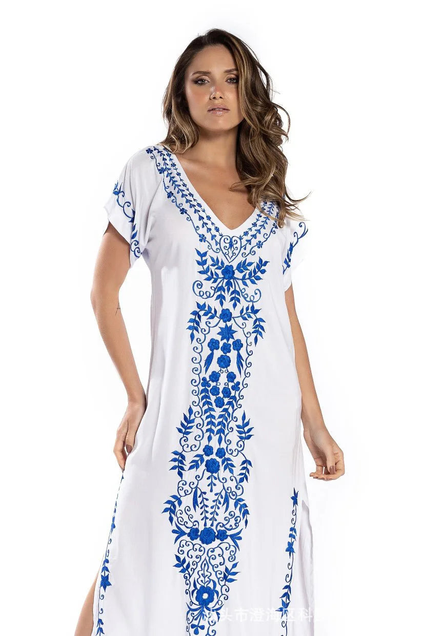 Stickerei Strand Cover-up Saida De Praia Badeanzug Damen Bikini Cover-up Tuniken für den Strand Pareo Sarong Strandmode