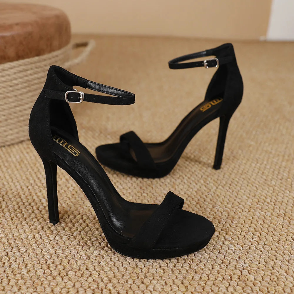 Y 34-41 Sandales à talons hauts de 10 cm pour femmes avec bride à la cheville, boucle de robe de mariée, lanière simple, chaussures pour femmes