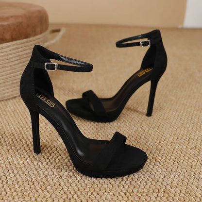 Y 34-41 Sandales à talons hauts de 10 cm pour femmes avec bride à la cheville, boucle de robe de mariée, lanière simple, chaussures pour femmes