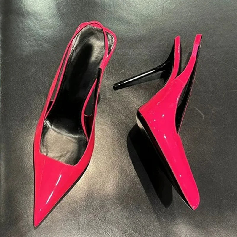 2025 Summer New High Quality Pointed Green Pink Stiletto High Heels Back Empty Women's Solid Color Elegant Sandals
