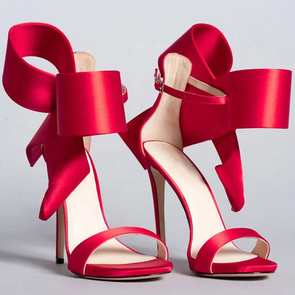 Sandales à talon aiguille en satin avec grand nœud, pour femme, chaussures 2021