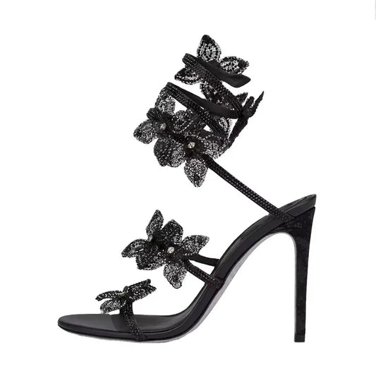2025 Summer Designer Customized Fashion Women's High Heels Square Bow High Heels Sandals Crystal Diamond