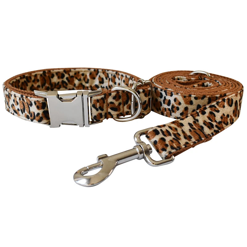 Collare per cani con stampa leopardata e fiocco per cani di taglia piccola, media e grande, collari personalizzati con targhetta incisa, accessori per animali domestici, collana per animali 01