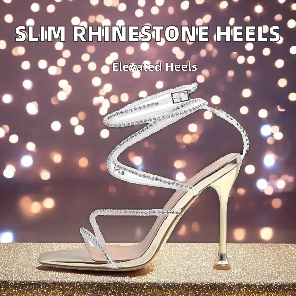 Sandales à talons hauts pour femmes, brides, strass, mode slim, pour l'été, mariage, soirée, danse, rehaussantes