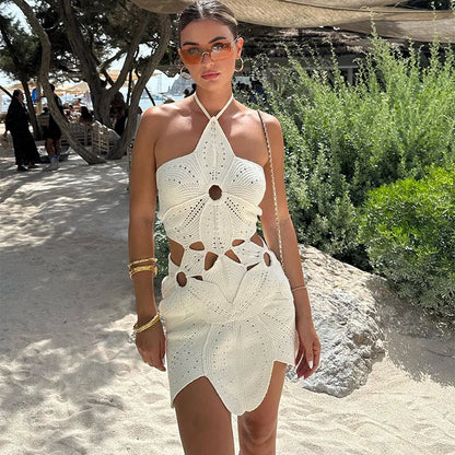 Wholesale Custom Sleeveless Knitted Long Beachwear Swimsuit Bikini Cover up Middle Length Crochet Dress Skirt