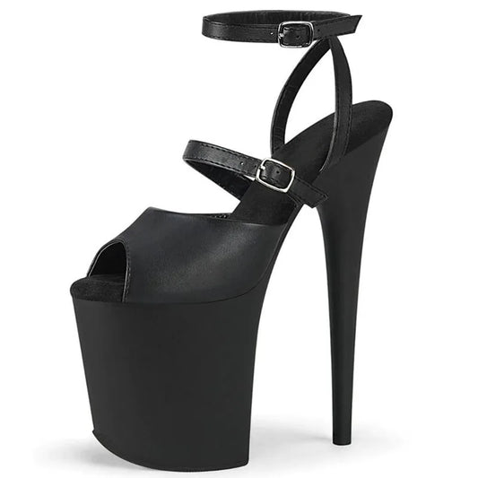 Sandales à plateforme peep-toe noires pour femmes de 20 cm, gladiateur, punk, pole dance, travesti, ouvertes pour l'été, scène exotique