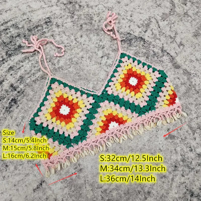Handgemachter Häkelbikini Strand Granny Square Minirock Muschel Schwimmanzug Textur Strickbikini