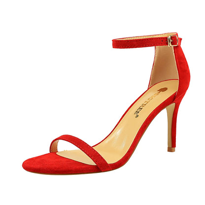 126-A9 European and American Fashion Simple Stiletto High Heel Suede Open Toe Word Sexy Nightclub High Heels Women Sandals