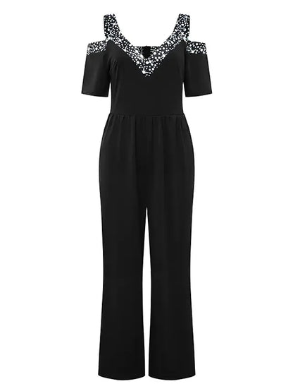 Latest Arrivals Ladies Casual Jumpsuits Female Solid Color Beaded Sleeveless Bodycon Lady Elegant Women Plus Size Jumpsuits
