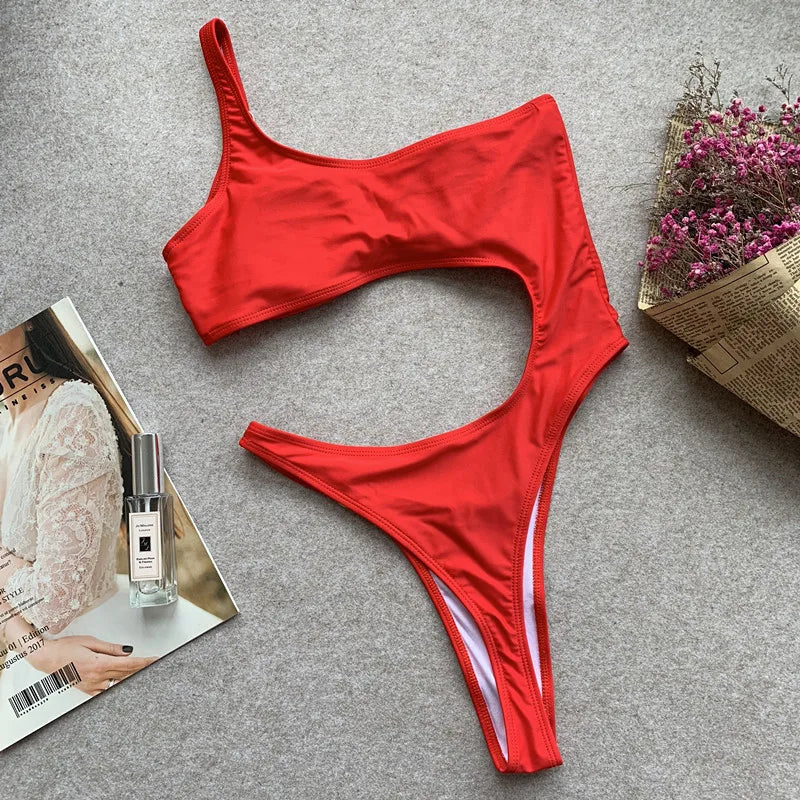 New Fashion Europäischer Badeanzug Einfarbiger One-Shoulder-Badeanzug Strand Sexy Bikini