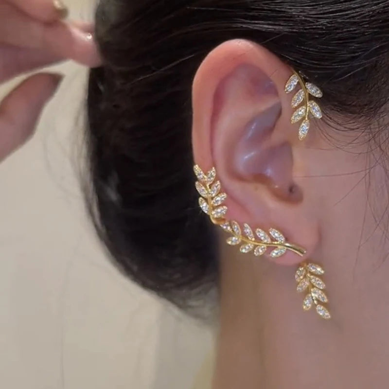 Orecchini a Clip a farfalla con foglia di metallo placcato argento per orecchini da donna senza Piercing gioielli di moda con polsino dell'orecchio in zircone scintillante