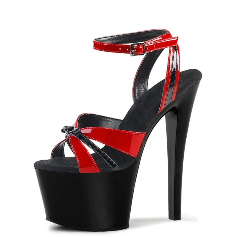 17cm dünner Absatz rote Stripper Schuhe Nachtclub sexy Plateau Poledance High Heels Sommer offene Spitze große Sandalen