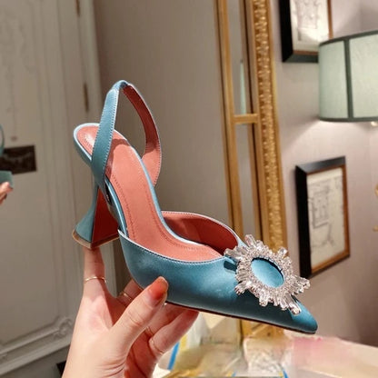 Estate europea e americana 2021 nuove scarpe da donna con tacco alto a punta girasole trapano fibbia punta chiusa sandali con tacco coppa di vino