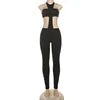 X9068-2026 Trendiger Sommer Slim Fit Hohl Unifarben Ärmelloser Sexy Schwarzer Jumpsuit Damen Club Wear