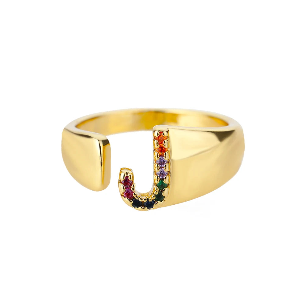 Anelli con lettera zircone arcobaleno per le donne Moda grosso lettera larga AZ anello in acciaio inossidabile matrimonio gioielli Boho spedizione gratuita
