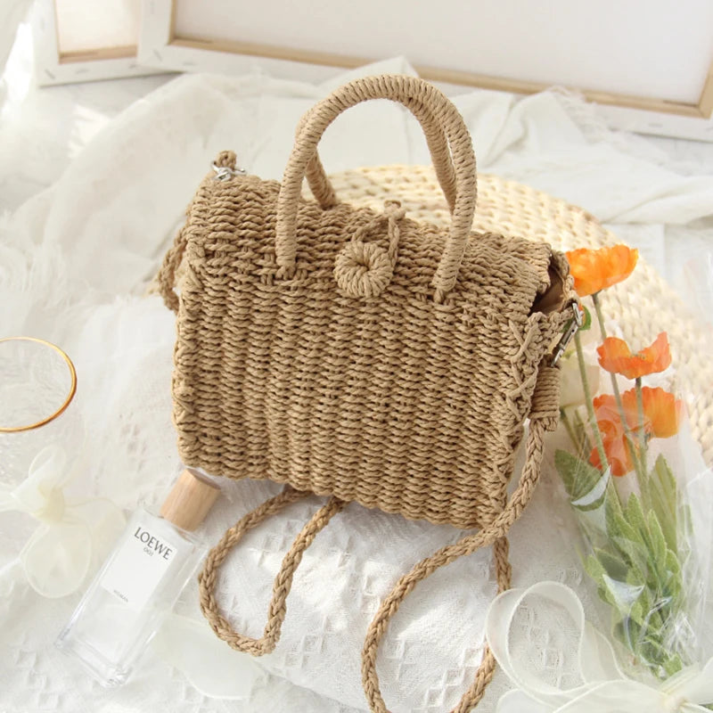 Gusure Ladies Summer Straw Woven Crossbody Bags Casual Small Hasp Shoulder Bag rafia Square Rattan Messenger Bag borse borsa