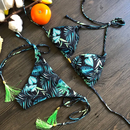 RUOTONGSEPT Sexy Micro Bikinis Set 2024 New Swimsuit Women Feather Print Bandage Swimwear Female Bathing Suit Brazilian Biquinis