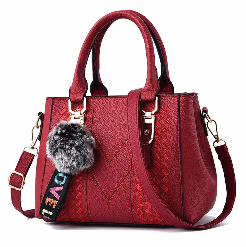 Borse a tracolla ricamate Borse da donna in pelle Borse da donna Sac a Main Borsa a mano con palla per capelli da donna
