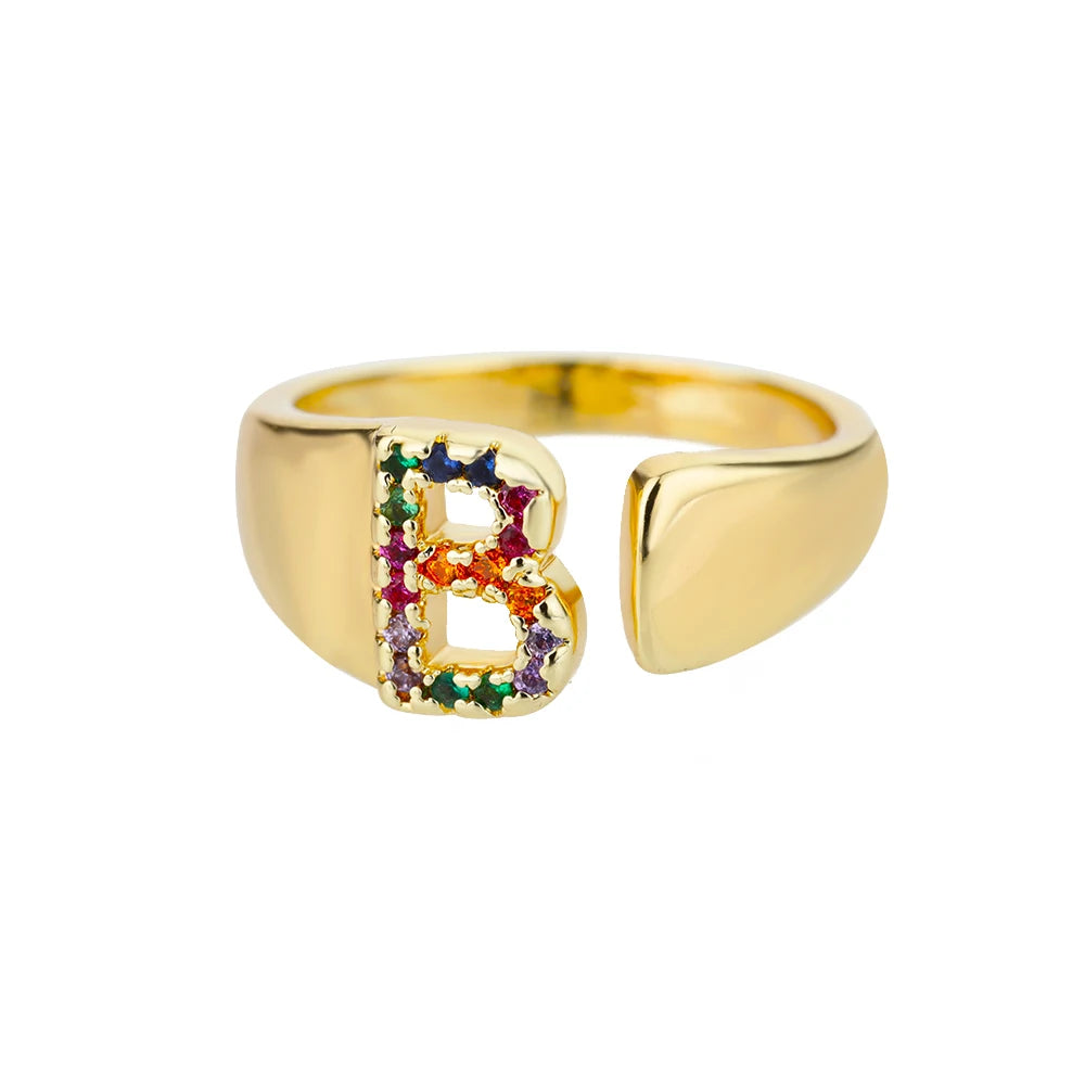 Anelli con lettera zircone arcobaleno per le donne Moda grosso lettera larga AZ anello in acciaio inossidabile matrimonio gioielli Boho spedizione gratuita