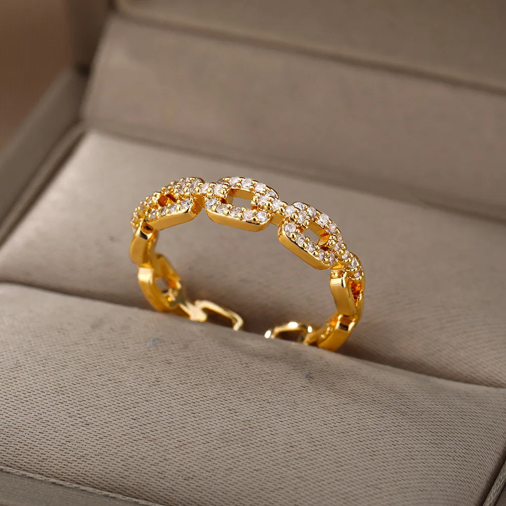 Anelli classici a catena intrecciata con zirconi per le donne Anello elegante per coppia in acciaio inossidabile Regalo di gioielli da sposa Bijoux Femme Spedizione gratuita