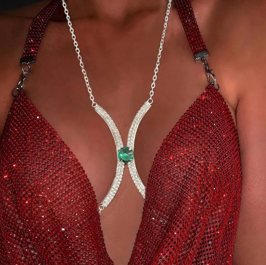 Sexy BodyChain Necklace Elegant Summer Crystal Rhinestone Crossover Waist Belly Chain Bikini Accessories 0762