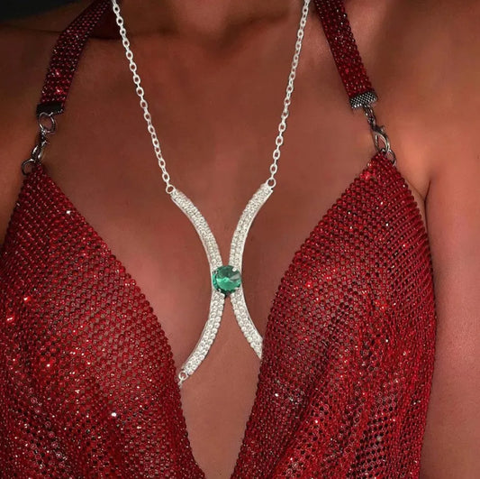 Chaîne de corps sexy Collier élégant d'été en cristal strass Chaîne de ventre croisée Accessoires de bikini 0762