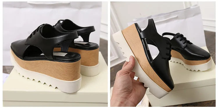 Genuine Leather Buckle Strap Sandals Breathable Sneakers Stars women summer rivets shoes Korean Style Platform Casual Shoes