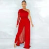 Hot Selling Damen Sexy Einteiler aus Satin mit One-Shoulder und langen Hosen, atmungsaktives Mesh für Partys