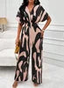 2025 Fashion Frühling Sommer Neue High Waist Kurzarm Jumpsuits Weites Bein Hosen Overalls Damen Bedruckter Sommer Lockerer Jumpsuit