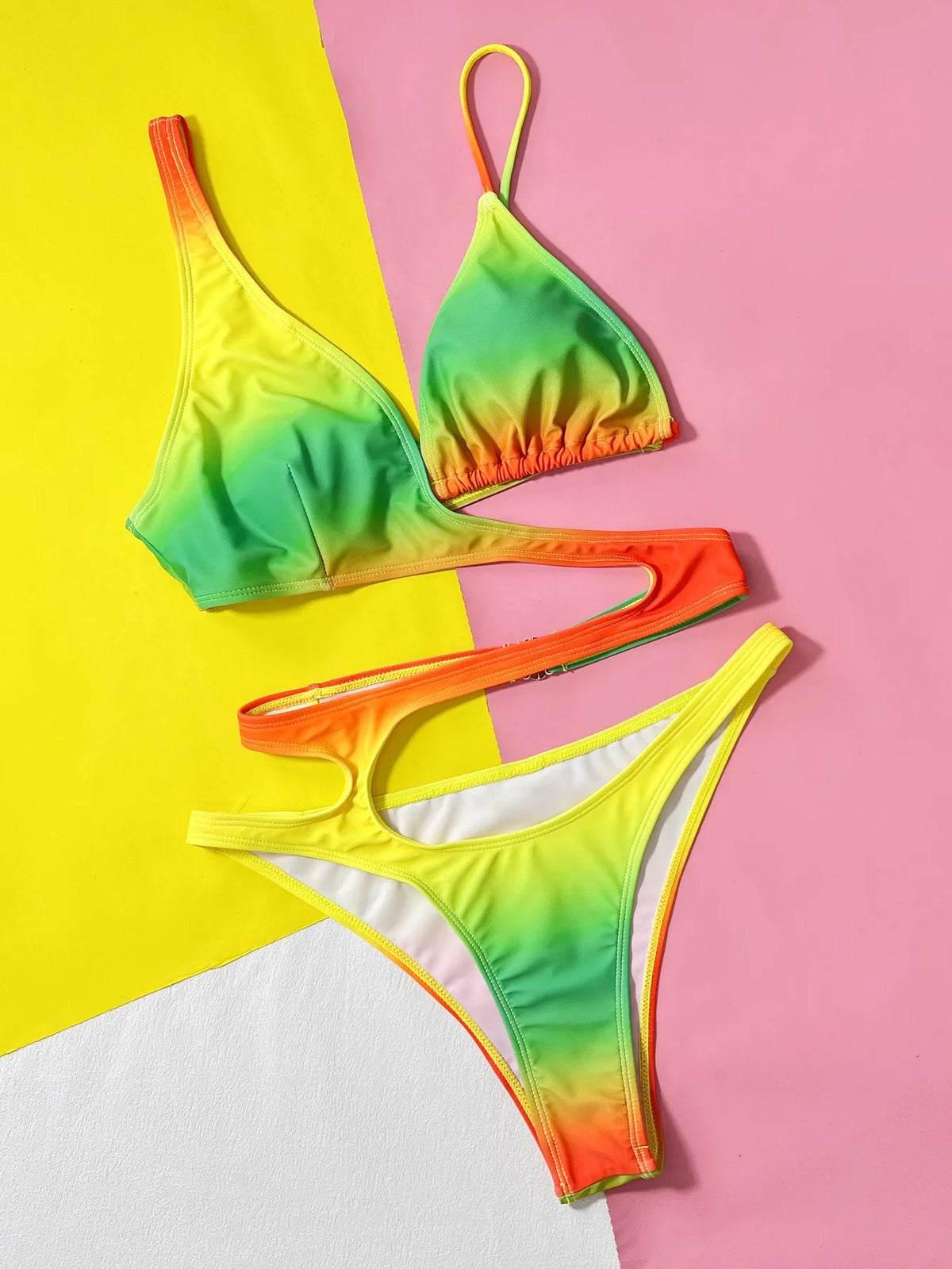 Summer Beach Sexy Bandeau One-Piece Bikini Swimwear for Women Printed Hollow Strap Swimsuit 1-Piece Bathing Suit