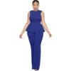 L394 Latest Design Summer Jumpsuit Women Lapel Collar Pocket Loose Waist Wide Leg Sleeveless Jumpsuit for Ladies
