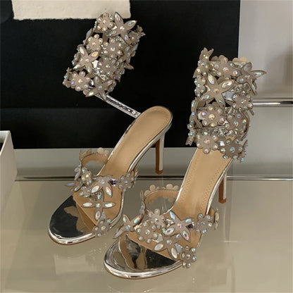 Customized Women's High Heel Peep Toe Ankle Strap Sandals Sparkling Crystal Butterfly Design Fashion Trend for Summer Parties