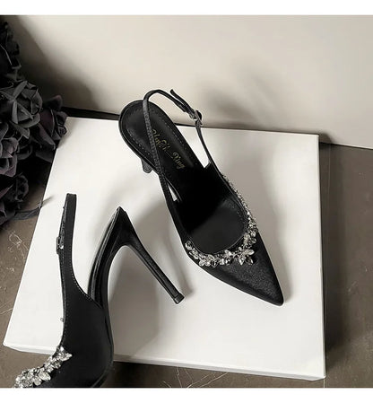 2025 New Factory Price Women's Slingback Shoes Pointed Classic Lai Diamond Sexy Outdoor Wedding Bride Dating High-heeled Sandals