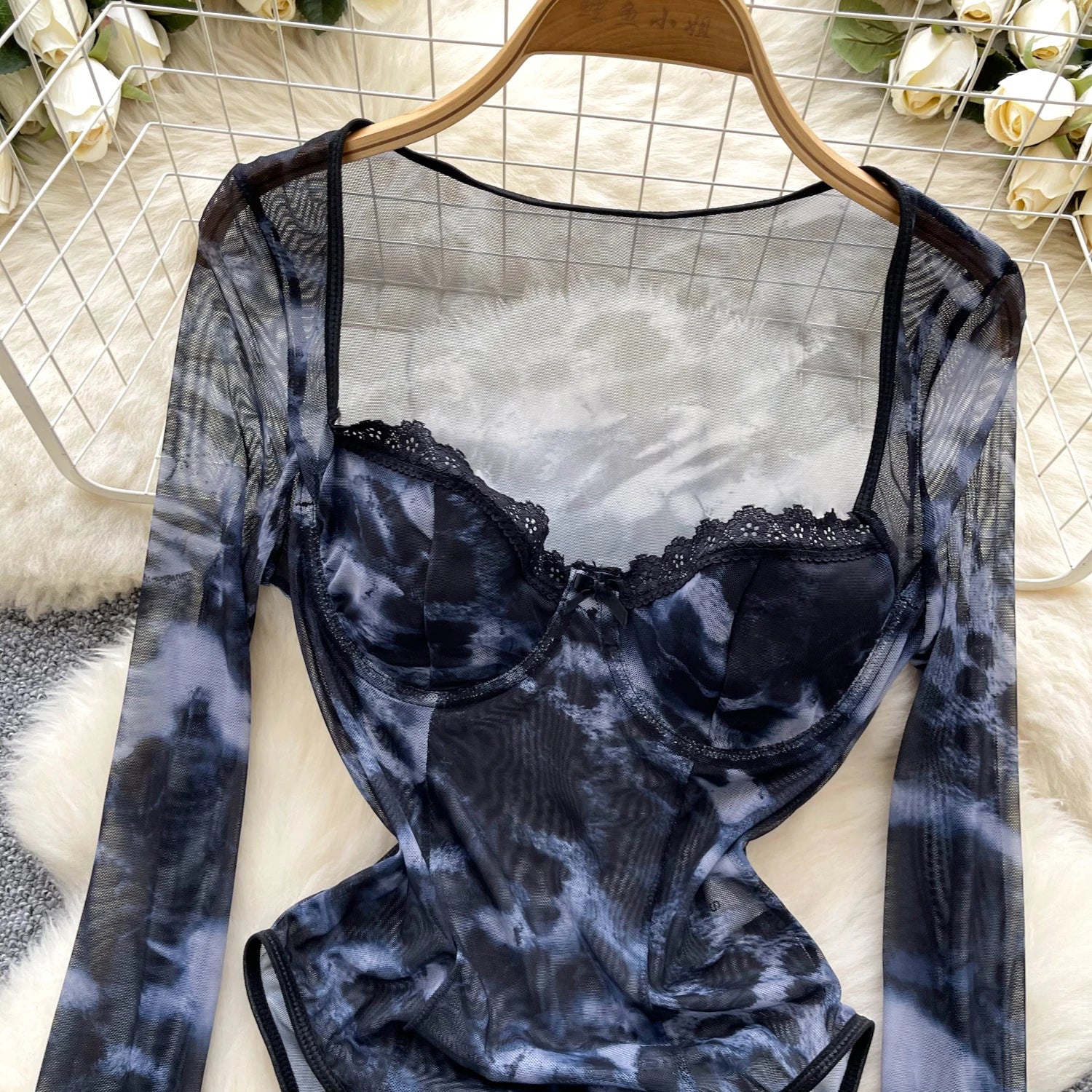 Herbst Sexy Quadratischer Kragen Slim Overall Für Damen Langarm Hohe Taille Mesh Bodysuit Großhandel