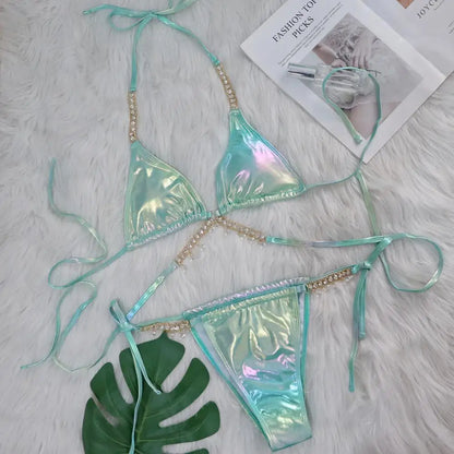 2024 Neuer Kristall-Diamant-Bikini Sexy Bronzing Strap Damen Split-Badeanzug Fabrik auf Lager Badeanzug-Schmuck Badebekleidung