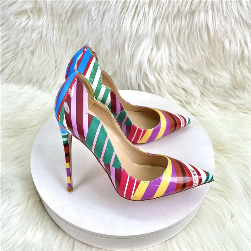Luxury Women's  High Heels Graffiti Pointed Pump Design Mixed Colors Slip-On Closure Street Sandals for Summer