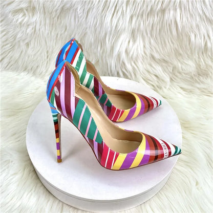 Luxury Women's  High Heels Graffiti Pointed Pump Design Mixed Colors Slip-On Closure Street Sandals for Summer