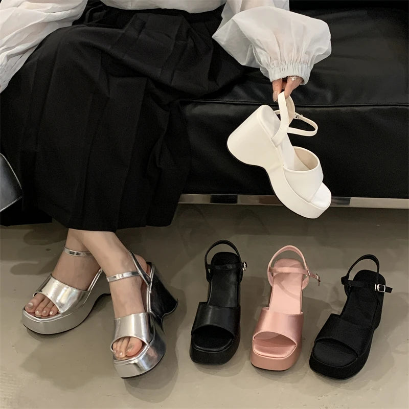 2025 European American Wedding Wind Comfortable Women's Open-Toed Peep Sandals Thick Soled Summer Slope Heel Breathable