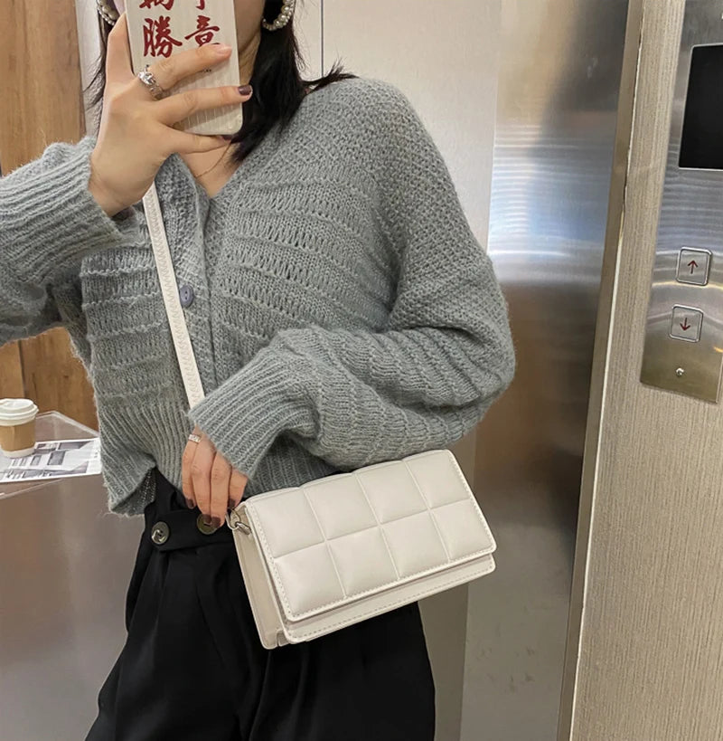 Nuove borse a tracolla moda tinta unita borsa a tracolla da viaggio femminile plaid piccole borse a tracolla in pelle PU per donna