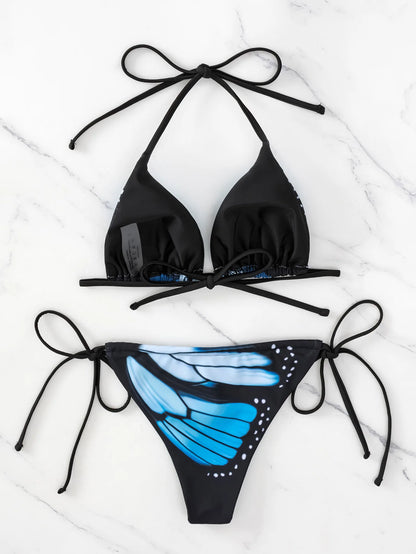 YWZY-ZH313 N Damen Halter Bikini Sexy Schmetterlingsdruck Mode Strandbekleidung Umweltfreundliche Bademode Maßgeschneiderter Bikini