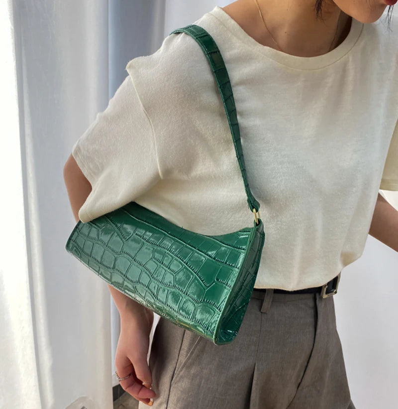 Borse in pelle PU moda per donna Borsa da ascella modello alligatore Borsa da donna piccola borsa a tracolla sotto le ascelle