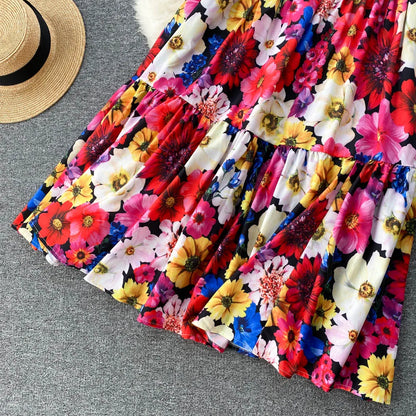 ANSZKTN et le style de vacances américain ANSZKTN Print Suit Femme Courte Bretelle Haut Jupe Plissée Ensemble