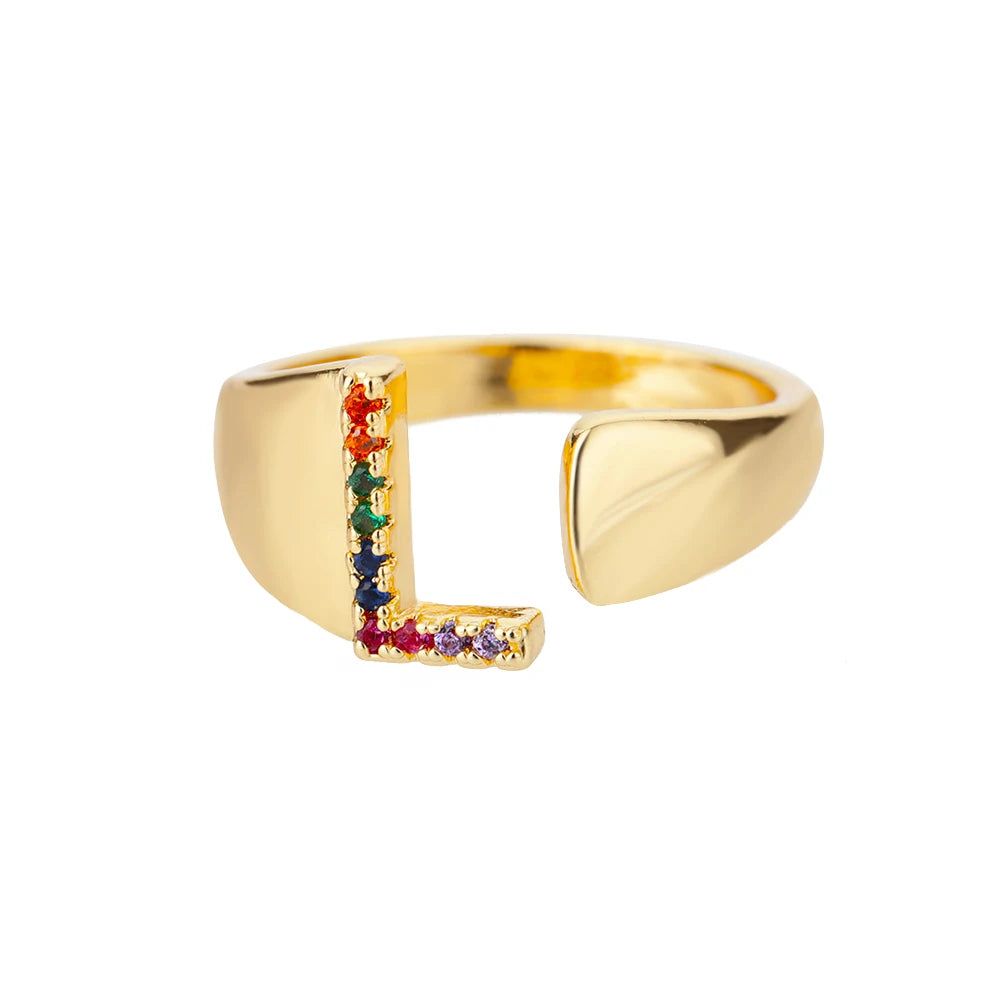 Anelli con lettera zircone arcobaleno per le donne Moda grosso lettera larga AZ anello in acciaio inossidabile matrimonio gioielli Boho spedizione gratuita